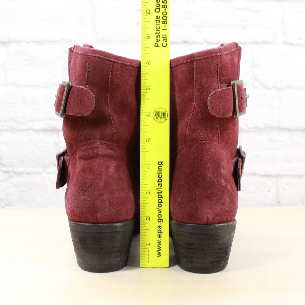 Seychelles Castanets Sand Red Suede Buckle Strap Block Heel Ankle Boots Size 11 - Picture 7 of 9